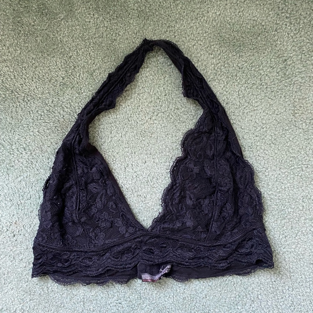 urban outfitters black lace halter bra